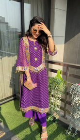 Purple Bandhani Kurti Set